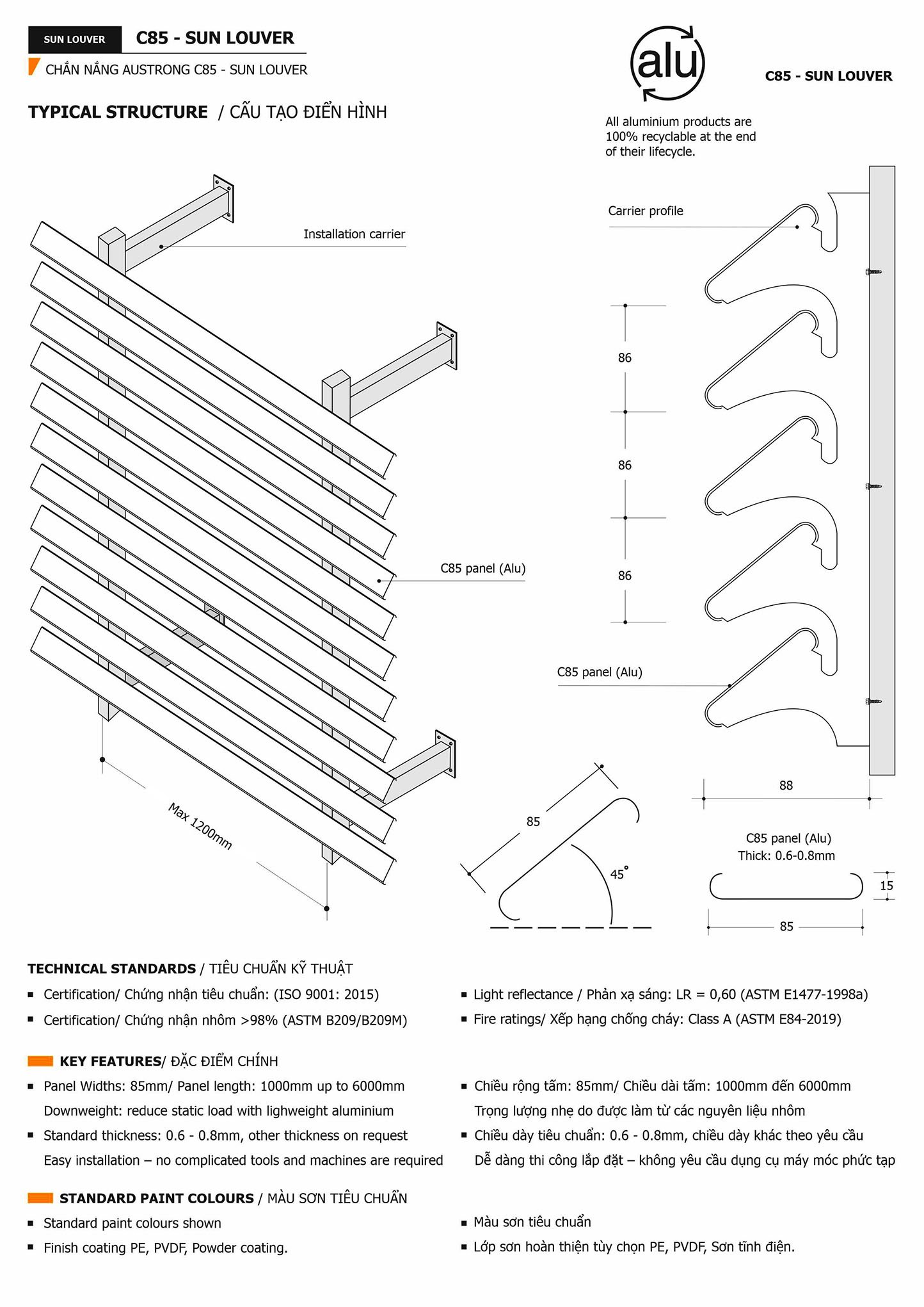 Chắn nắng C85 - Sun Louver 4 chan nang C85